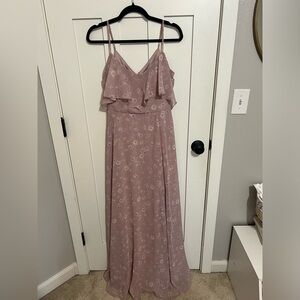 Birdy Grey Size Small Formal Floral Maxi Dress Chiffon Side Slit Spaghetti Strap